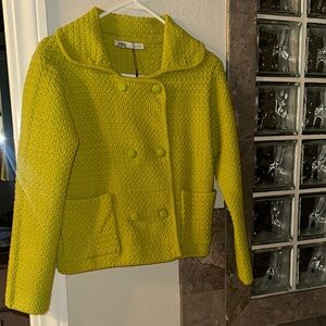 Zara Women's Bright Green Knit Pea Coat